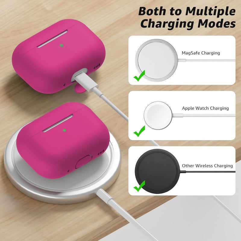 Tandoler Compatible with Airpods Pro 2 Case, Soft Silicone Skin Cover Protective Cases with Cleaner kit and Lanyard Compatible for AirPod Pro 2nd Generation, Front LED Visible - Rose Red - Image 4